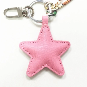 Star Shaped Leather Keychain With Printed Scarf Ribbon Handmade Stitched Bag Charm Car Pendant For Women