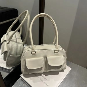 Borsa A Spalla Sottobraccio Donna Pelle Verniciata PU Doppie Tasche Anteriori Grande Capacità Stile Vintage Y2K Mano
