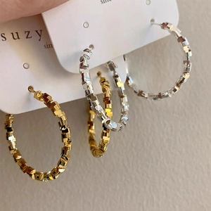 Geometric Textured Hoop Earrings Copper Gold Silver Plated Minimalist Lightweight Trendy Jewelry For Women Daily Wear Accessory