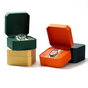 Octagonal PU leather watch gift box set with soft velvet pillows in multiple colors