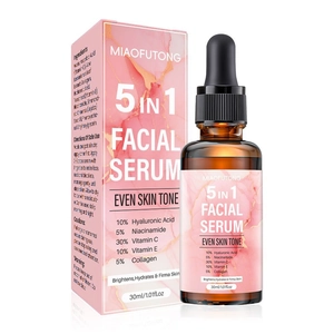 Detailed view of 30ml multi-effect face serum bottle with professional pink packaging