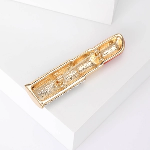 Kreative Lippenstift-Brosche mit Goldplattierung, rotem Emaille und Strasssteinen