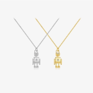 925 Sterling Silver Robot Pendant Necklace Rhinestone Inlaid Fashion Exquisite Jewelry Gift For Women Silver Gold Color