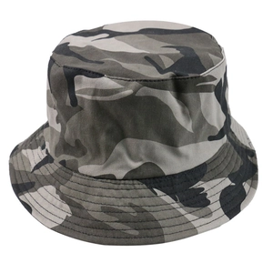 Unisex camouflage bucket hat in durable cotton canvas with stitched brim for sun protection