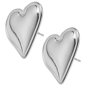 Detailed view of heart-shaped earrings with high-polished mirror finish in silver