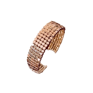 Layered rose gold wide open cuff bracelet with micro-disc matrix pattern for women
