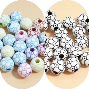 Detail macro view of 10-12mm mixed color acrylic soccer beads for DIY jewelry making