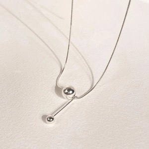 925 Sterling Silver Necklace Geometric Round Bead Pendant Snake Bone Chain Minimalist Chic Jewelry For Women