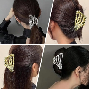 Mollette per capelli a mano scheletrica in oro e argento per diverse acconciature