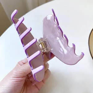 Elegant purple acetate butterfly hair claw clip with gold spring for women's updos