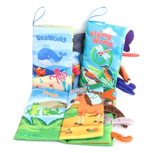 Educational baby cloth book set with 3D animal tails and sensory crinkle paper