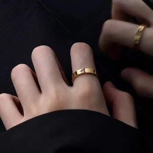 Elegant 18K gold plated stainless steel star ring with zircon for women on finger