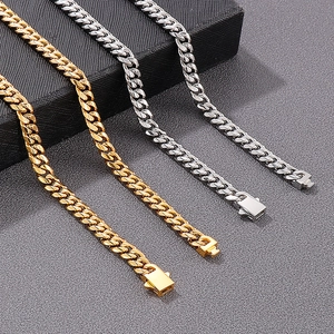 Sleek stainless steel Cuban link chains in gold and silver finish with secure box clasp