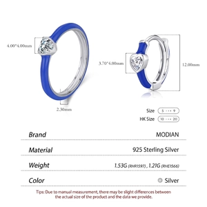 925 Sterling Silver blue heart jewelry set featuring ring and hoop earrings measurements