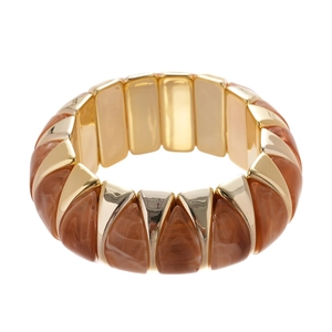 Retro amber acrylic marble pattern stretch bracelet with polished gold metal links