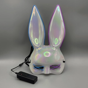 Iridescent LED bunny mask with glowing blue and purple lights for Halloween parties