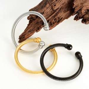Bracciale rigido aperto a treccia in acciaio al titanio oro argento e nero unisex