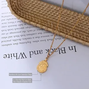 Collar de acero inoxidable chapado en oro de 18k con colgante tradicional Fu 40+5cm