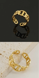 Detail of 18k gold plated stainless steel anchor link ring on split backgrounds