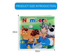 Détail du livre en tissu pour bébé de 10cm x 10cm avec animaux de ferme et chiffres