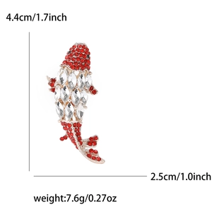 Exquisite gold alloy fish brooch with red and clear rhinestones for women's suits