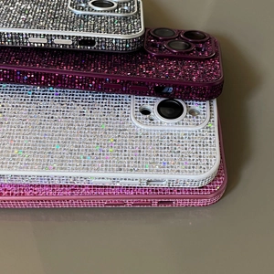 Macro view of sparkly glitter leather phone cases for iPhone in multi-color options