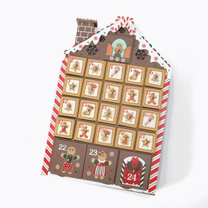 Detailed view of the 24 wooden drawers on the gingerbread house advent calendar
