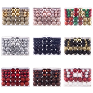 Detailed grid of Christmas ball sets in various colors and textures for tree decoration