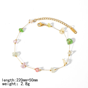 18k gold plated stainless steel anklet with colorful natural stones 220mm length