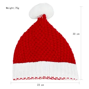 Classic red and white knitted Christmas hat with pompom measuring 23cm by 30cm