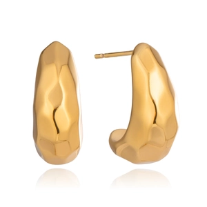 Boucles d'oreilles créoles C en acier inoxydable doré avec texture martelée élégante