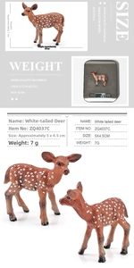 Detailed view of white-tailed deer figurine showing 7.5cm length and realistic fur texture