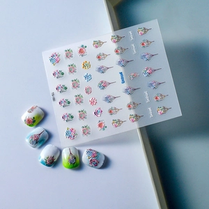 Adesivi per unghie 5D con piante grasse e fiori in rilievo 3D per nail art DIY