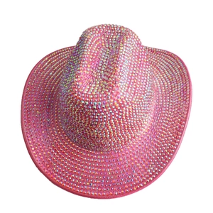 Pink western cowboy hat decorated with iridescent pink rhinestones for party performance