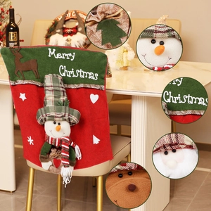 Coprisedie natalizi con bambole 3D di Babbo Natale e Renna per decorazioni sala da pranzo