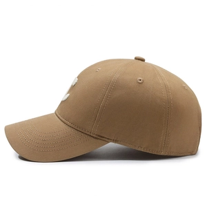 Classic khaki cotton baseball cap with white embroidered letter C and curved brim