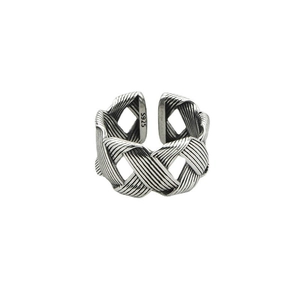 Vintage S925 sterling silver irregular braided open ring with industrial textured finish