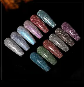 Macro detail of diamond nail polish glue palette featuring 12 sparkling glitter colors