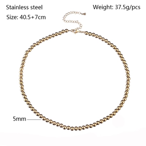 Detailed size specifications for 18K gold plated 5mm stainless steel bead necklace