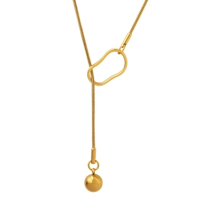 Polished 18k gold plated stainless steel Y-shaped sweater necklace with sphere tassel