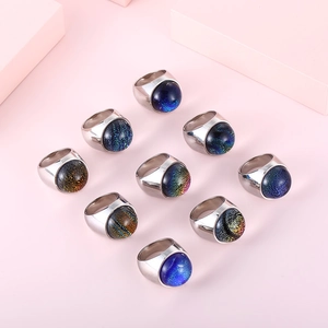 Fashion Round Starry Sky Glass Cabochon Ring For Women 316L Stainless Steel High Polished Galaxy Pattern Jewelry