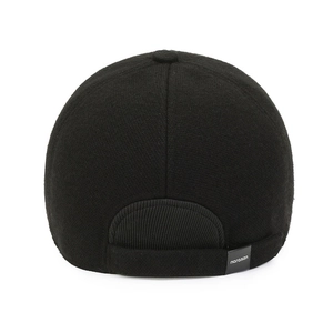 Winter men's black wool baseball cap with ear protection and adjustable back strap