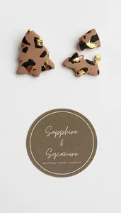 Creative Christmas tree and state outline earrings with leopard print and gold foil accents