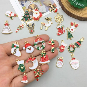 Cartoon Christmas alloy enamel pendants featuring Santa and reindeer for DIY jewelry