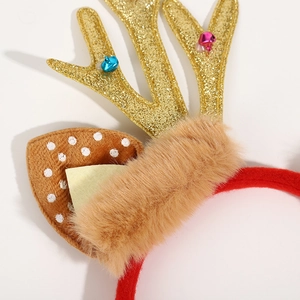 Christmas reindeer antler headband with bells and faux fur detail on red fabric base
