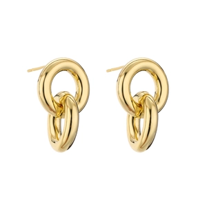 Minimalistische 14K Gold geometrische Doppel-Creolen mit polierter Metalloberfläche