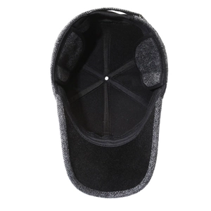 Winter men's herringbone newsboy hat with plush lining and foldaway ear flaps