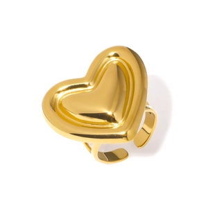 Bague cœur ouverte ajustable plaquée or 18 carats avec finition miroir pour femmes