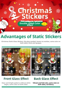 Detail of Christmas static window clings showing double-sided color and glue-free film