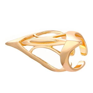 Gothic punk gold open armor ring with hollow streamlined design and pointed tip for unisex